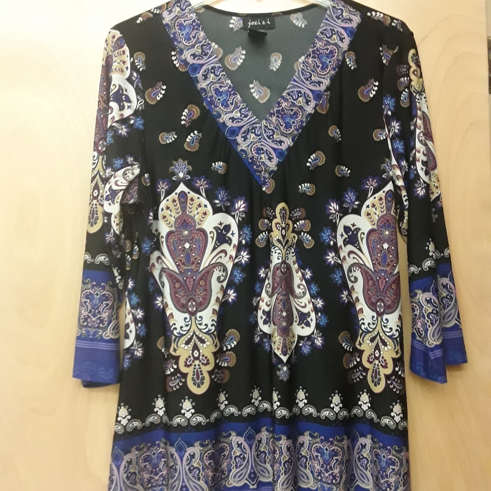 Black Purple Paisley Boho Silky Top XL